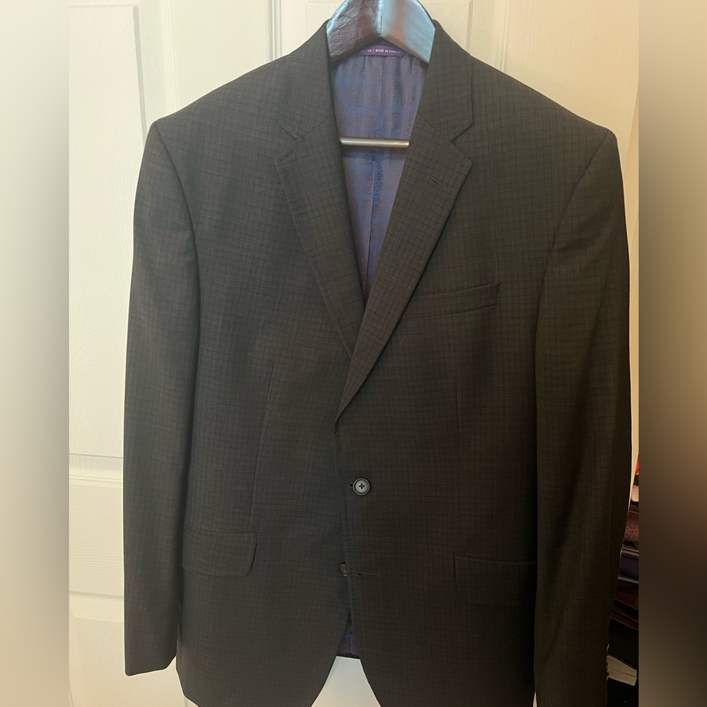 Ted Baker Endurance Jarrett Two-Button Wool Blazer Windowpane Plaid Gray 42R